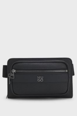 Grained belt bag with stacked-logo trim, Black