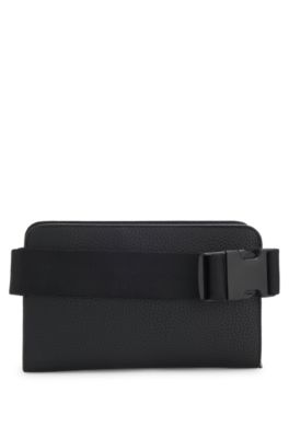 Grained belt bag with stacked-logo trim, Black