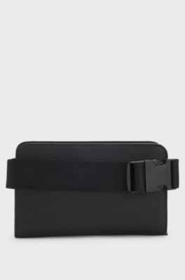 Grained belt bag with stacked-logo trim, Black