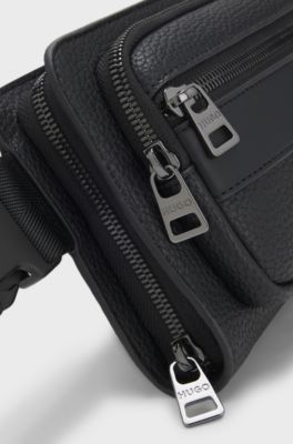 Grained belt bag with stacked-logo trim, Black