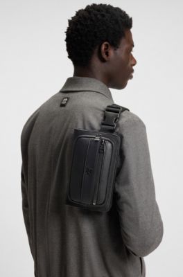 Grained belt bag with stacked-logo trim, Black