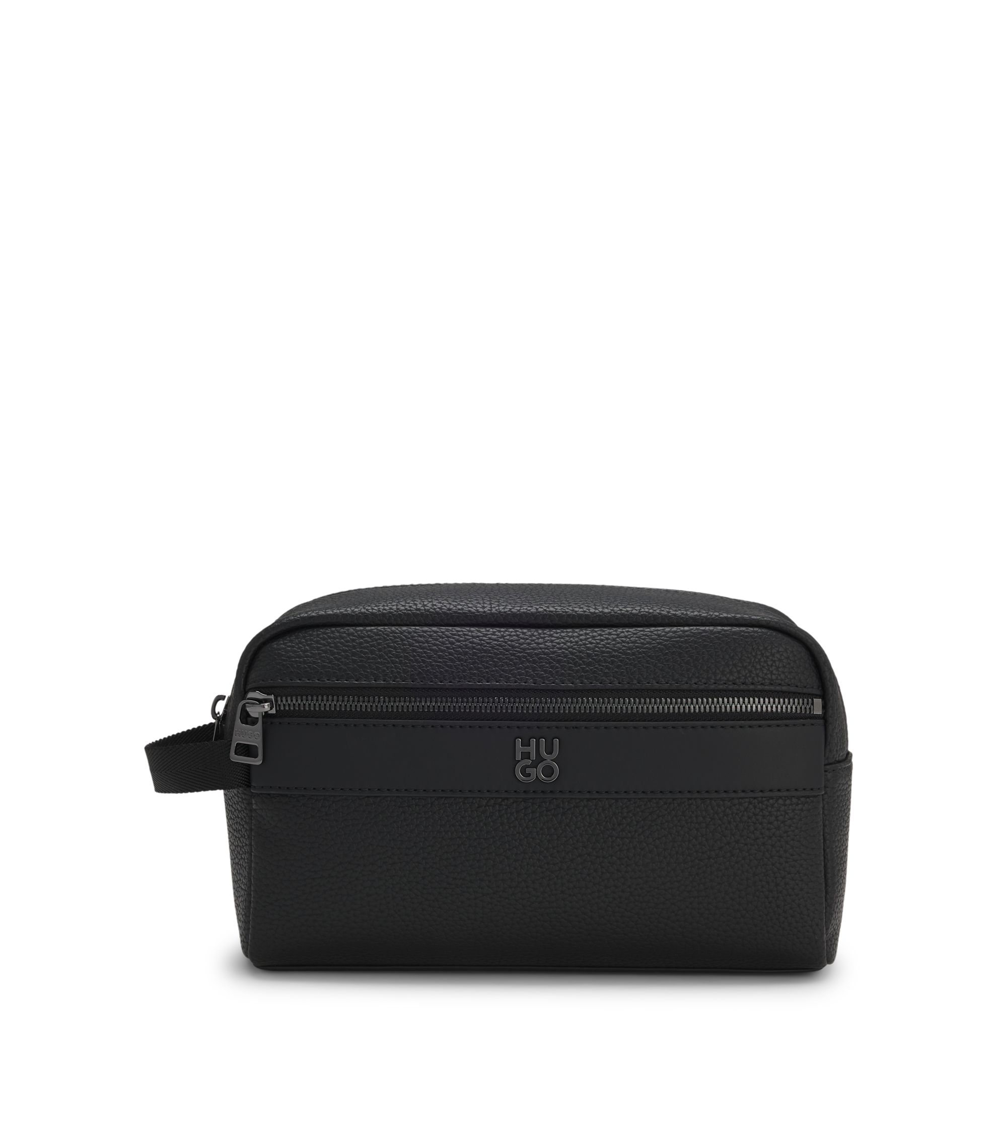 HUGO Kulturbeutel aus genarbtem Kunstleder mit Stack-Logo