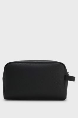 Grained faux-leather washbag with stacked-logo trim, Black