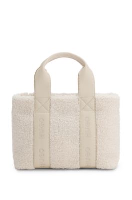 Teddy tote bag with faux-leather trims, Natural