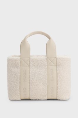 Teddy tote bag with faux-leather trims, Natural