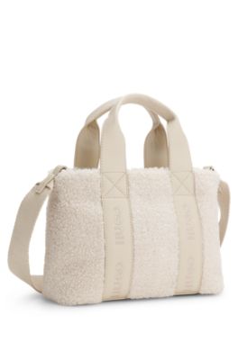 Teddy tote bag with faux-leather trims, Natural