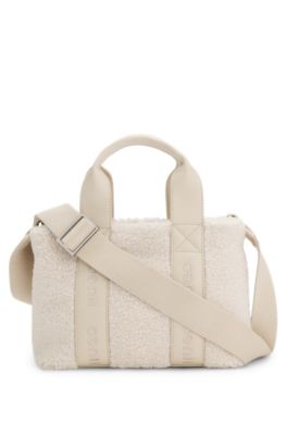 Teddy tote bag with faux-leather trims, Natural