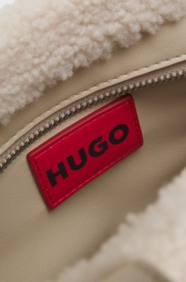 Teddy tote bag with faux-leather trims, Natural