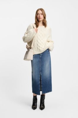 Teddy tote bag with faux-leather trims, Natural