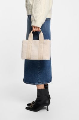 Teddy tote bag with faux-leather trims, Natural