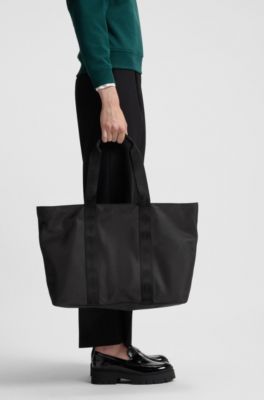 Twill tote bag with tonal-logo handles, Black