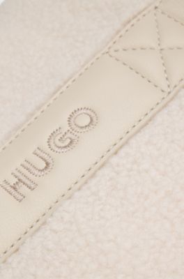 Faux-shearling tote bag with logo straps, Natural