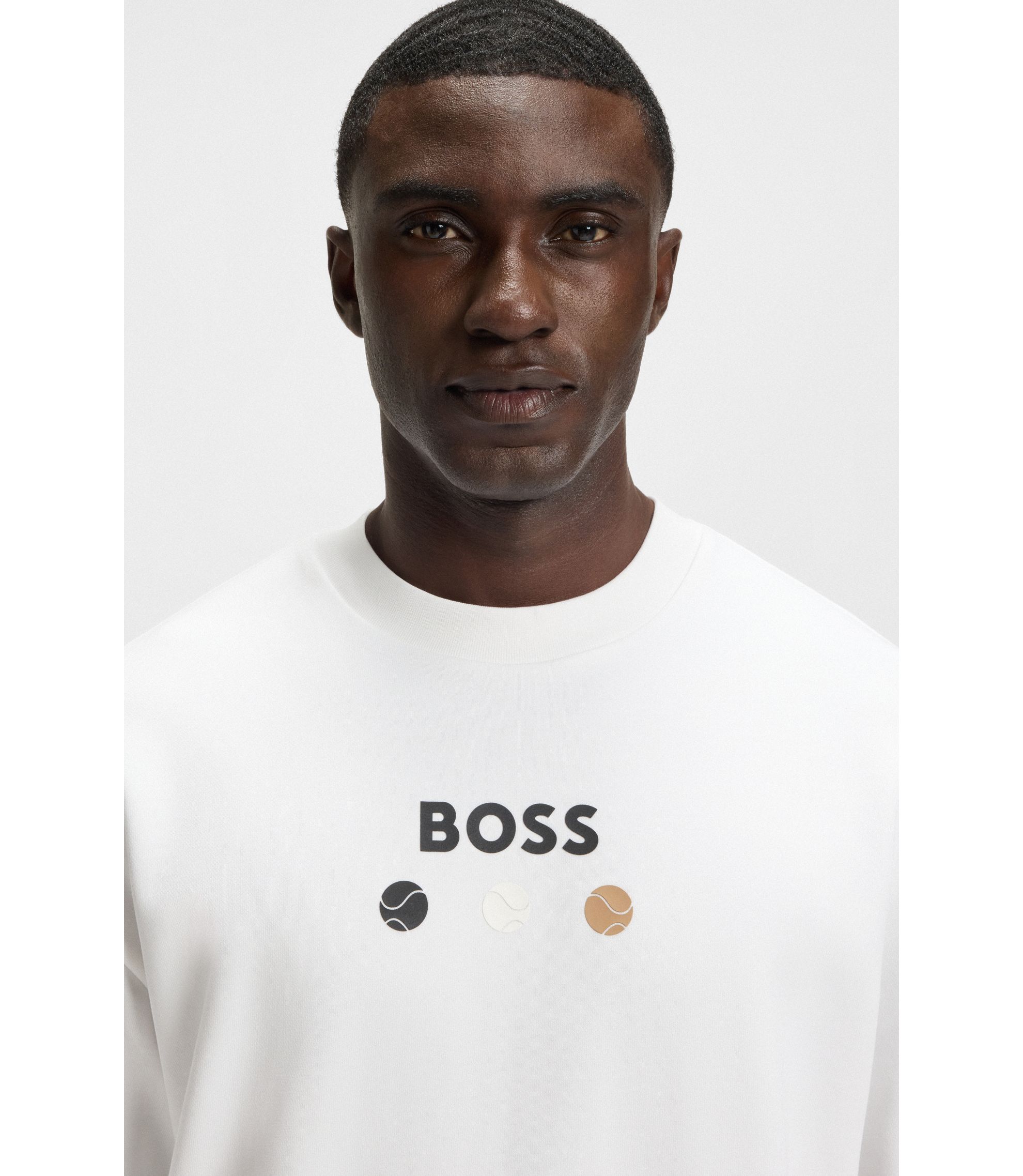 BOSS ロゴスウェット 新品タグ付き ホワイト L 上質コットン BOSS - コットンテリー スウェットシャツ ロゴディテール - ホワイト