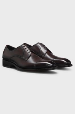 Leather Derby shoes with brogue details, Dark Brown