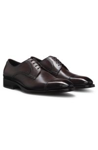 Leather Derby shoes with brogue details, Dark Brown