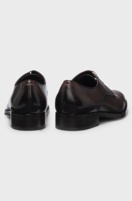 Leather Derby shoes with brogue details, Dark Brown
