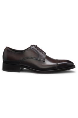 Leather Derby shoes with brogue details, Dark Brown