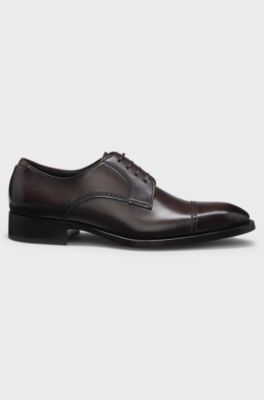 Leather Derby shoes with brogue details, Dark Brown