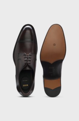 Leather Derby shoes with brogue details, Dark Brown