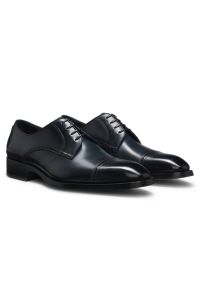 Leather Derby shoes with brogue details, Dark Blue