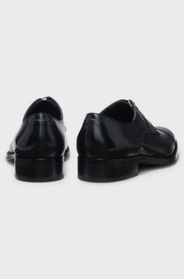 Leather Derby shoes with brogue details, Dark Blue