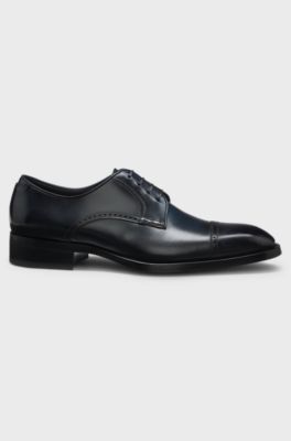 Leather Derby shoes with brogue details, Dark Blue