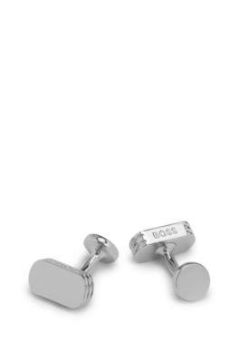 Cufflinks with engraved logo, Silver tone