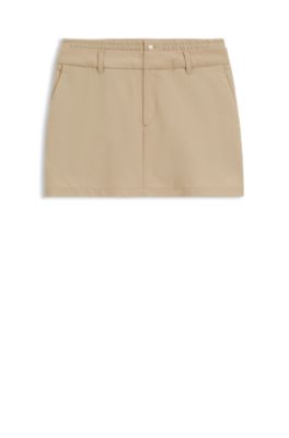 Pinstripe mini skirt with double waistband, Beige