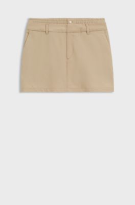 Pinstripe mini skirt with double waistband, Beige