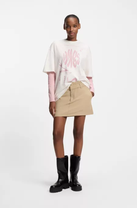 Pinstripe mini skirt with double waistband