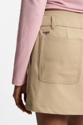 Minigonna gessata con doppio elastico in vita, Beige