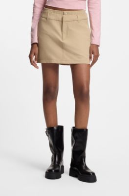 Pinstripe mini skirt with double waistband, Beige