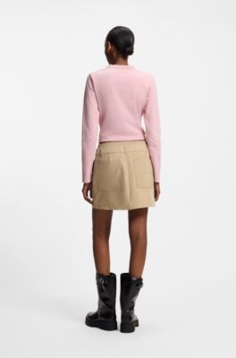 Pinstripe mini skirt with double waistband, Beige