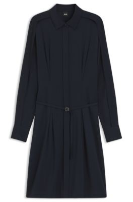 Relaxed-fit shirt dress with detachable belt, Dark Blue
