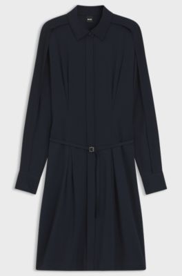 Relaxed-fit shirt dress with detachable belt, Dark Blue