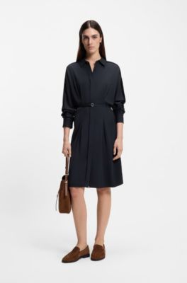 Relaxed-fit shirt dress with detachable belt, Dark Blue