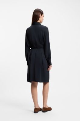 Robe-chemise Relaxed &agrave; carreaux avec ceinture amovible, Bleu fonc&eacute;