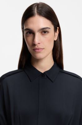 Relaxed-fit shirt dress with detachable belt, Dark Blue