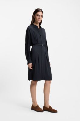 Relaxed-fit shirt dress with detachable belt, Dark Blue