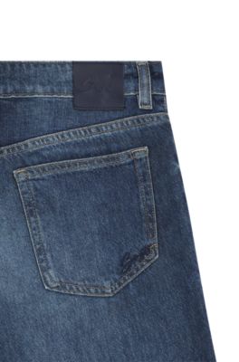 Regular-fit jeans in blue marbled denim, Dark Blue