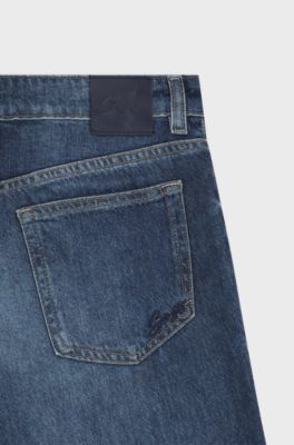 Regular-fit jeans in blue marbled denim, Dark Blue