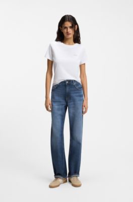 Regular-fit jeans in blue marbled denim, Dark Blue