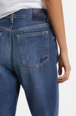 Regular-fit jeans in blue marbled denim, Dark Blue