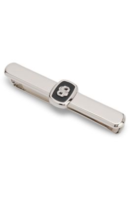Tie clip with Double B monogram and enamel insert, Black