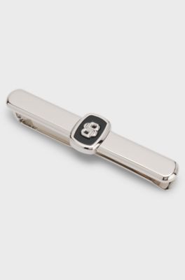 Tie clip with Double B monogram and enamel insert, Black