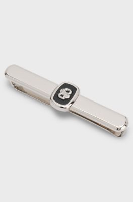 Tie clip with Double B monogram and enamel insert, Black