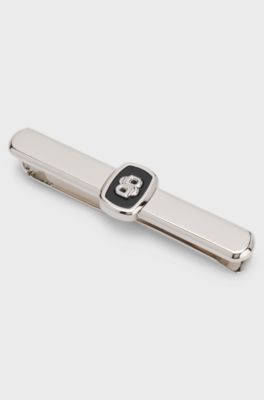 Tie clip with Double B monogram and enamel insert, Black