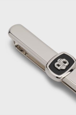 Tie clip with Double B monogram and enamel insert, Black
