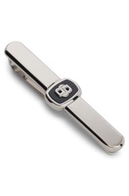 Tie clip with Double B monogram and enamel insert, Dark Blue