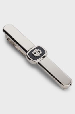 Tie clip with Double B monogram and enamel insert, Dark Blue